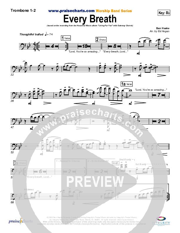 Every Breath Trombone 1/2 (Gateway Worship)