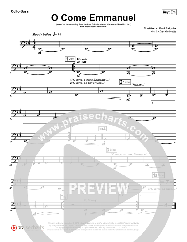 O Come Emmanuel Cello/Bass (Paul Baloche)
