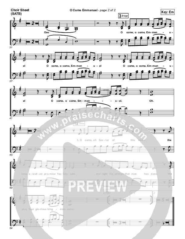 O Come Emmanuel Choir Sheet (SATB) (Paul Baloche)