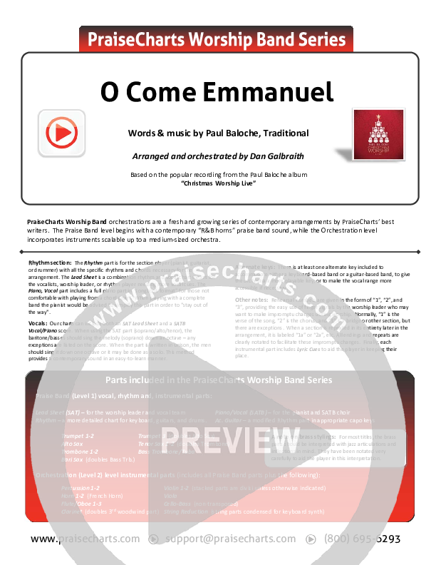 O Come Emmanuel Cover Sheet (Paul Baloche)