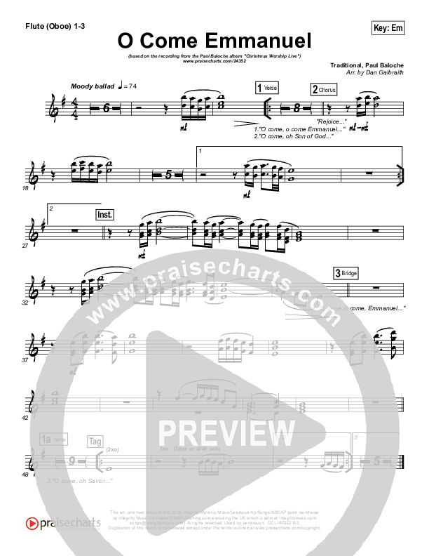 O Come Emmanuel Flute/Oboe 1/2/3 (Paul Baloche)