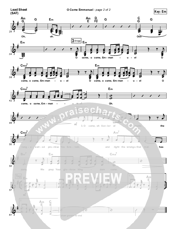 O Come Emmanuel Lead Sheet (SAT) (Paul Baloche)