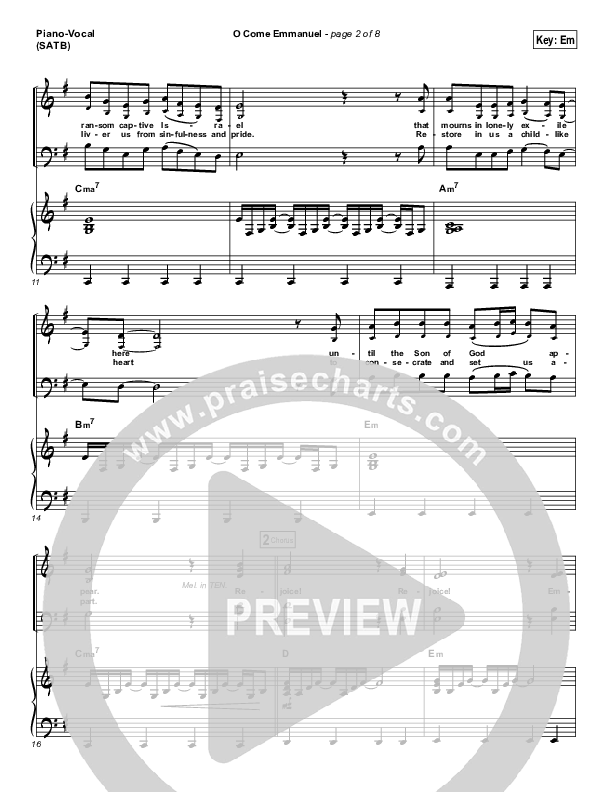 O Come Emmanuel Piano/Vocal & Lead (Paul Baloche)