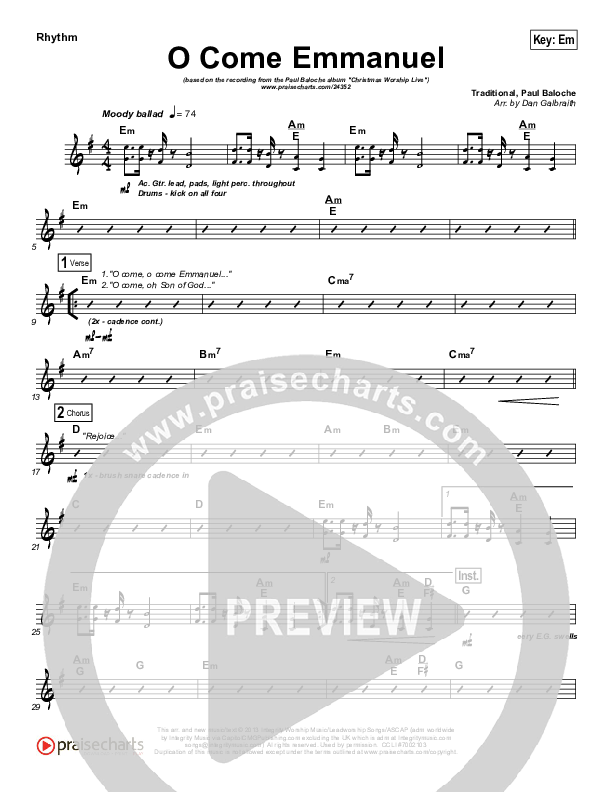 O Come Emmanuel Rhythm Chart (Paul Baloche)