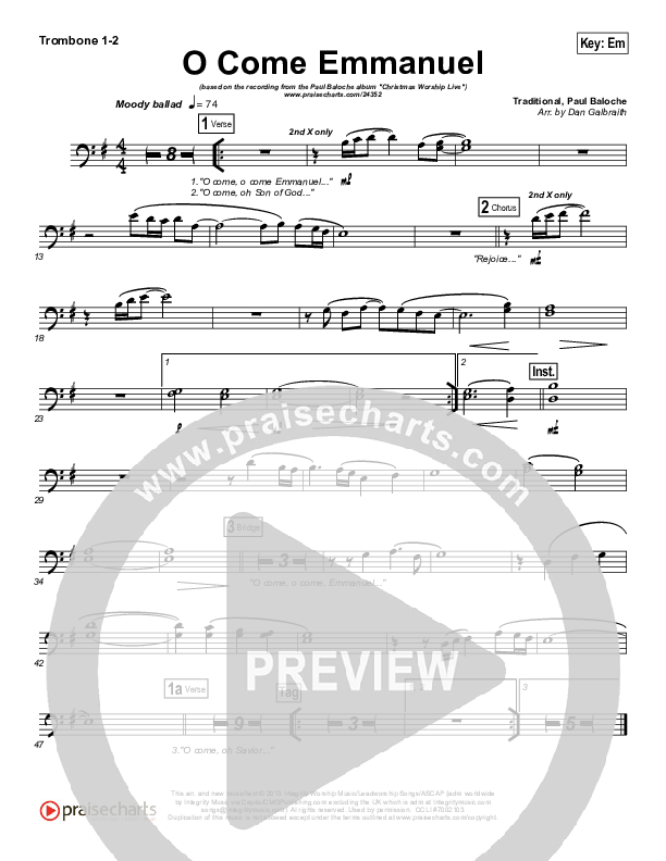 O Come Emmanuel Trombone 1/2 (Paul Baloche)