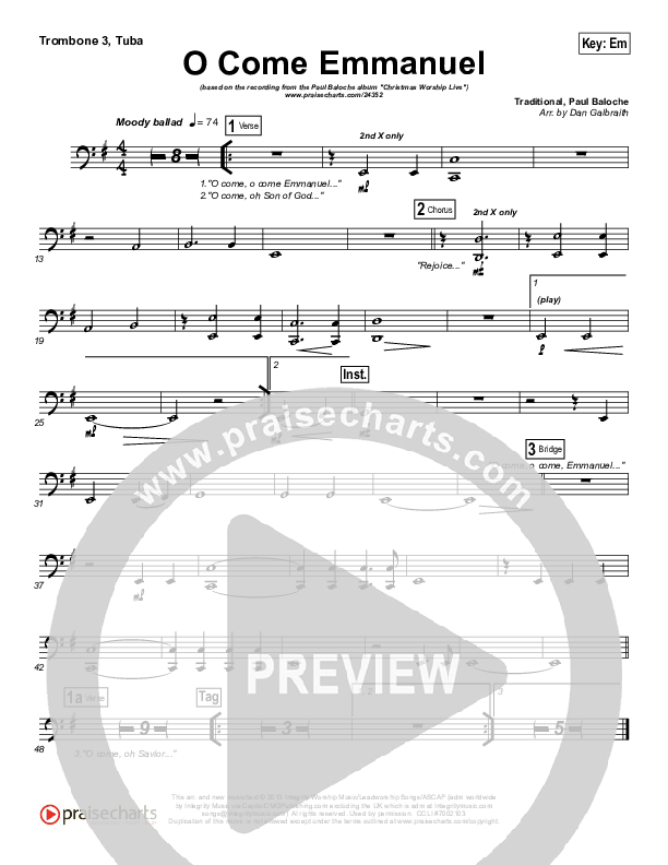 O Come Emmanuel Trombone 3/Tuba (Paul Baloche)