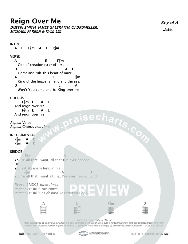 Reign Over Me Chords & Lyrics (Dustin Smith)