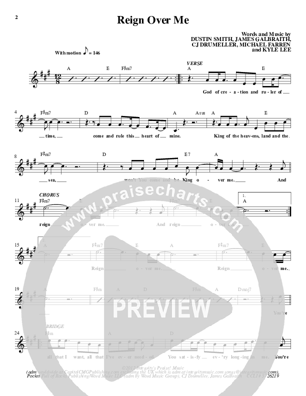 Reign Over Me Lead Sheet (Dustin Smith)