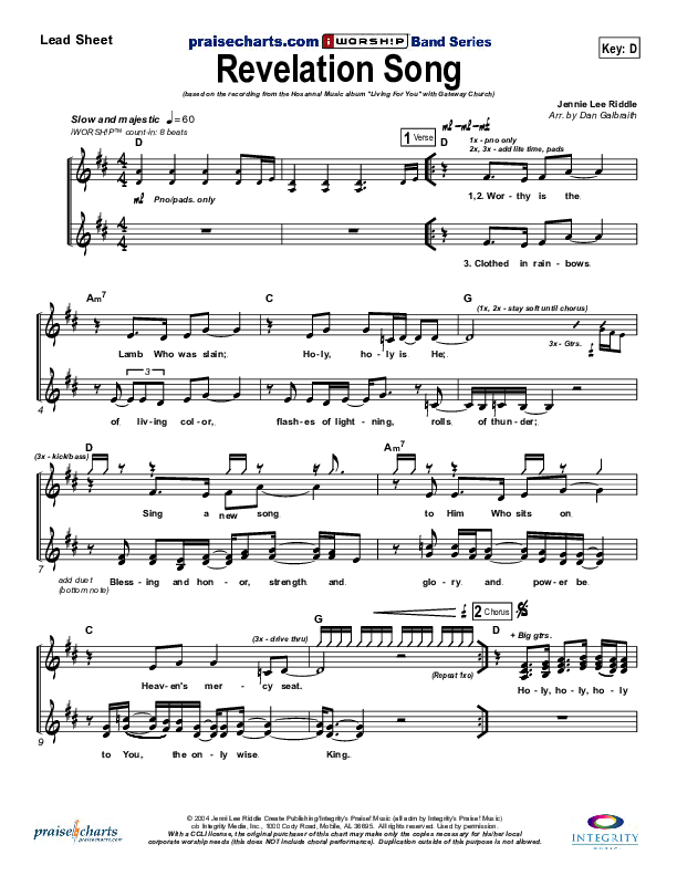 Revelation Song Lead Sheet (SAT) (Gateway Worship)