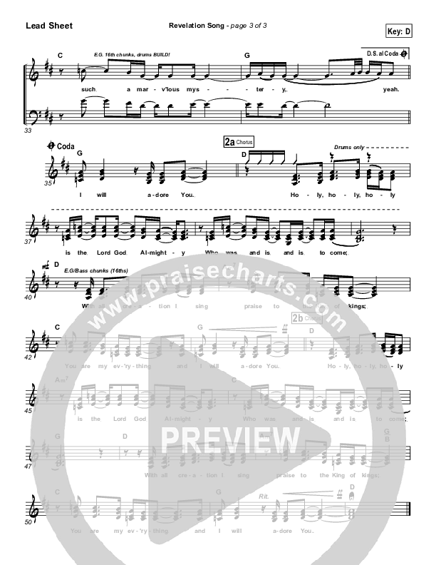 Revelation Song Lead Sheet (SAT) (Gateway Worship)