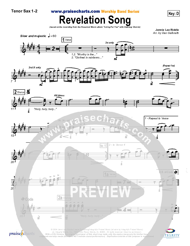 Revelation Song Tenor Sax 1/2 (Gateway Worship)