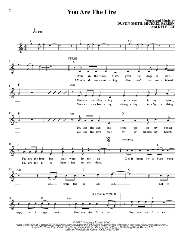 You Are The Fire Lead Sheet (Dustin Smith)