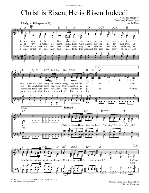 Christ Is Risen He Is Risen Indeed Choir Sheet (SATB) (Keith & Kristyn Getty)