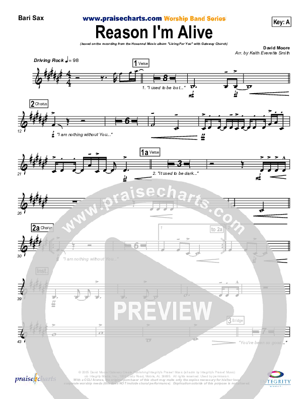 Reason I'm Alive Bari Sax (Gateway Worship)