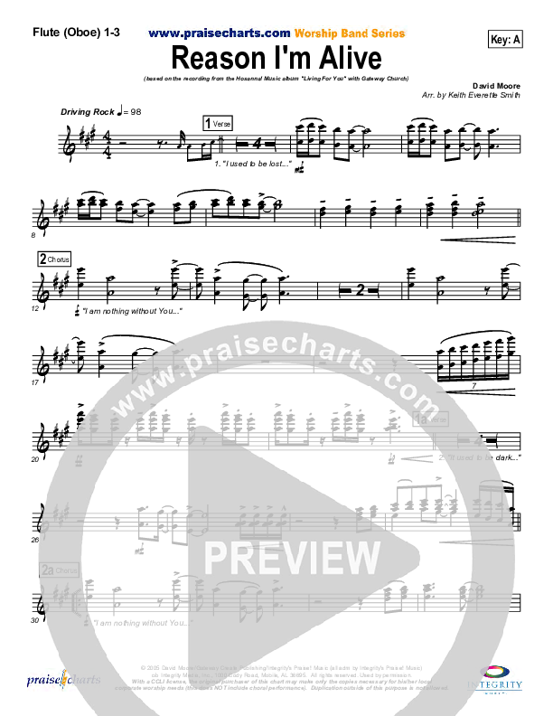 Reason I'm Alive Flute/Oboe 1/2/3 (Gateway Worship)