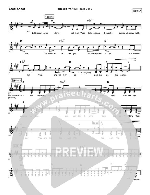 Reason I'm Alive Lead Sheet (Gateway Worship)