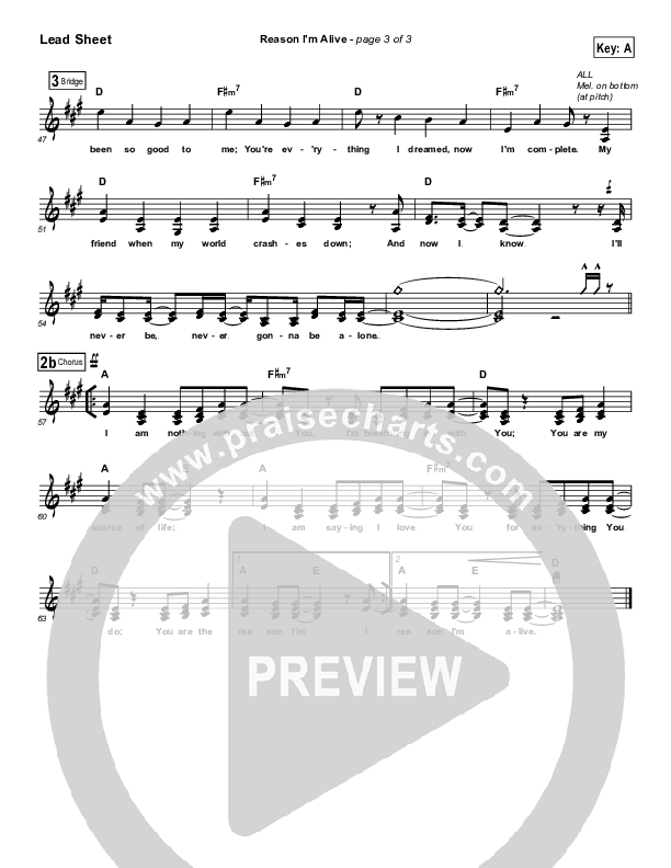Reason I'm Alive Lead Sheet (SAT) (Gateway Worship)