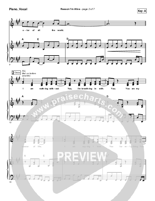 Reason I'm Alive Piano/Vocal (Gateway Worship)