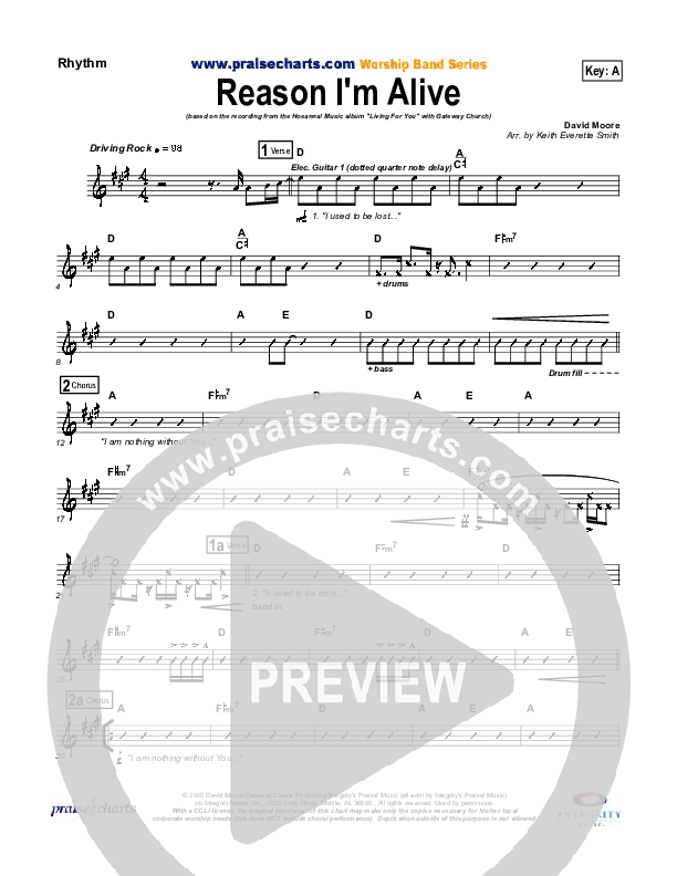 Reason I'm Alive Rhythm Chart (Gateway Worship)