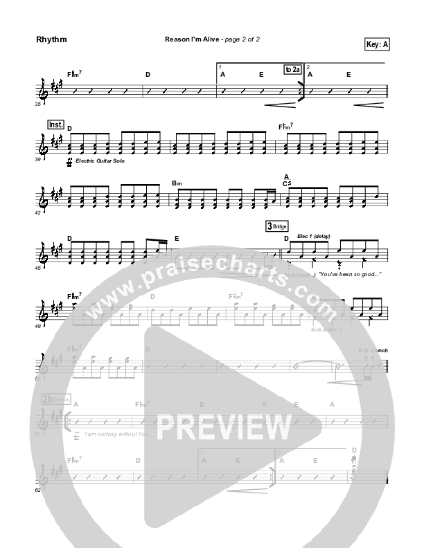 Reason I'm Alive Rhythm Chart (Gateway Worship)