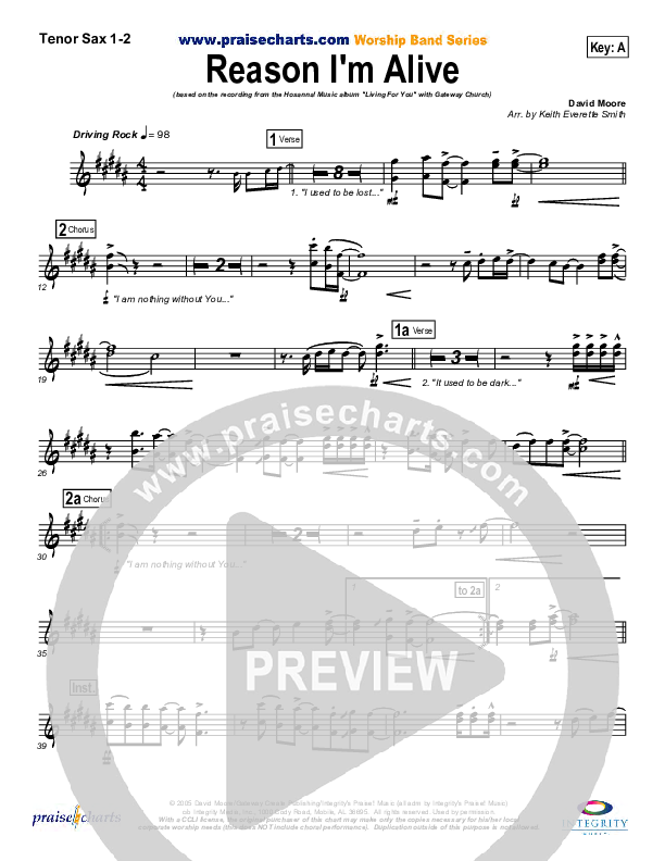 Reason I'm Alive Tenor Sax 1/2 (Gateway Worship)