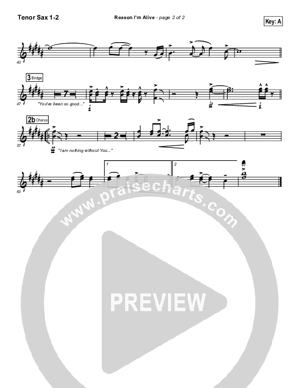 Reason I'm Alive Tenor Sax 1/2 (Gateway Worship)