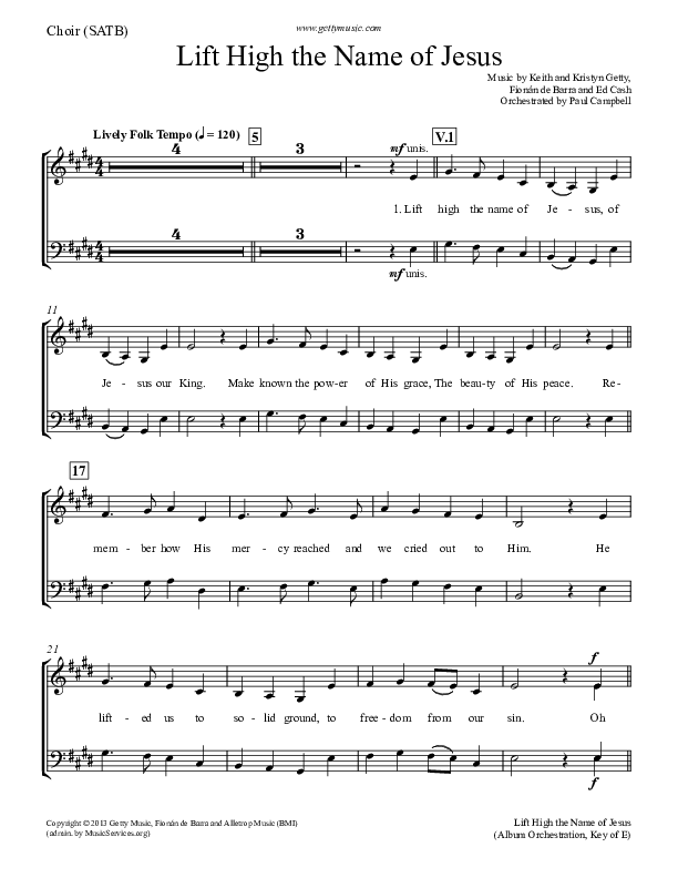 Lift High The Name Of Jesus Choir Vocals (SATB) (Keith & Kristyn Getty)