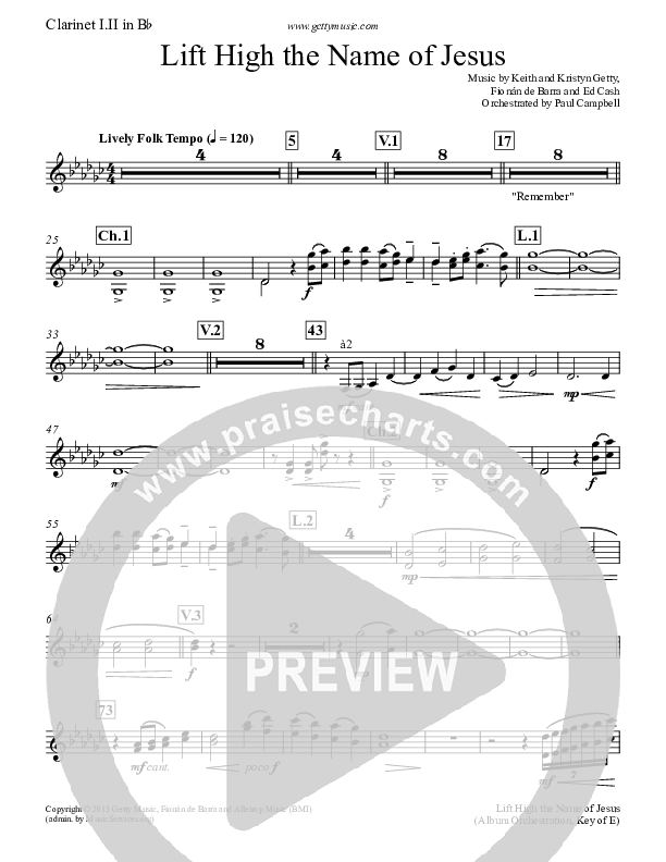 Lift High The Name Of Jesus Clarinet 1/2 (Keith & Kristyn Getty)
