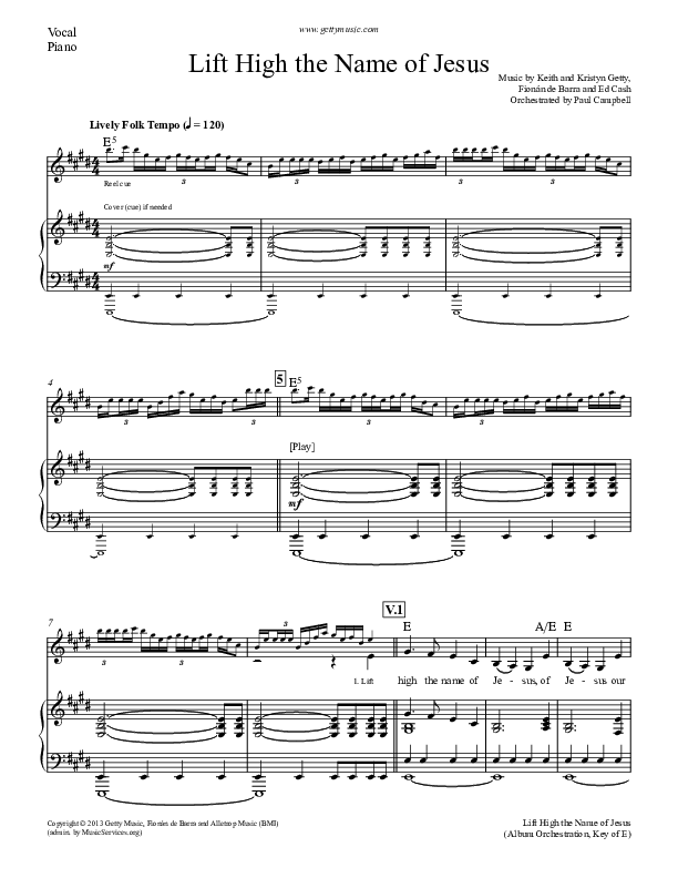Lift High The Name Of Jesus Piano/Vocal (Keith & Kristyn Getty)