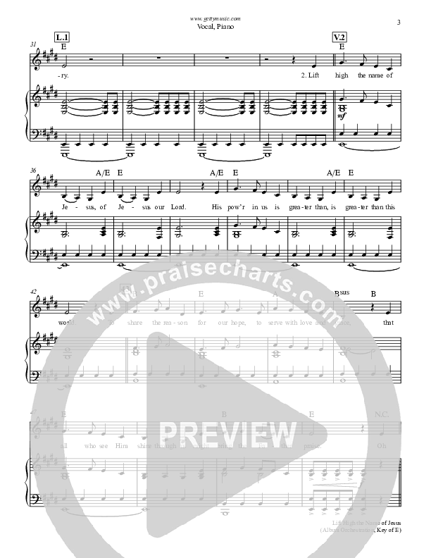 Lift High The Name Of Jesus Piano/Vocal (Keith & Kristyn Getty)