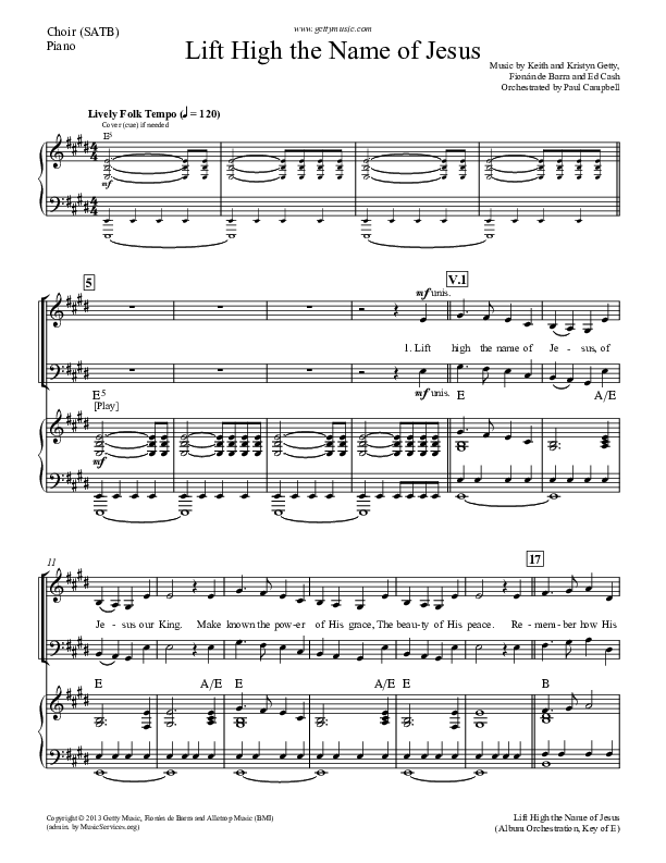Lift High The Name Of Jesus Piano/Vocal (SATB) (Keith & Kristyn Getty)