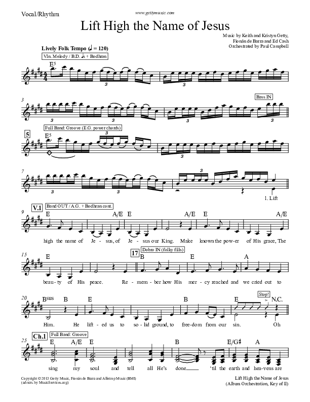 Lift High The Name Of Jesus Rhythm/Vocal (Keith & Kristyn Getty)