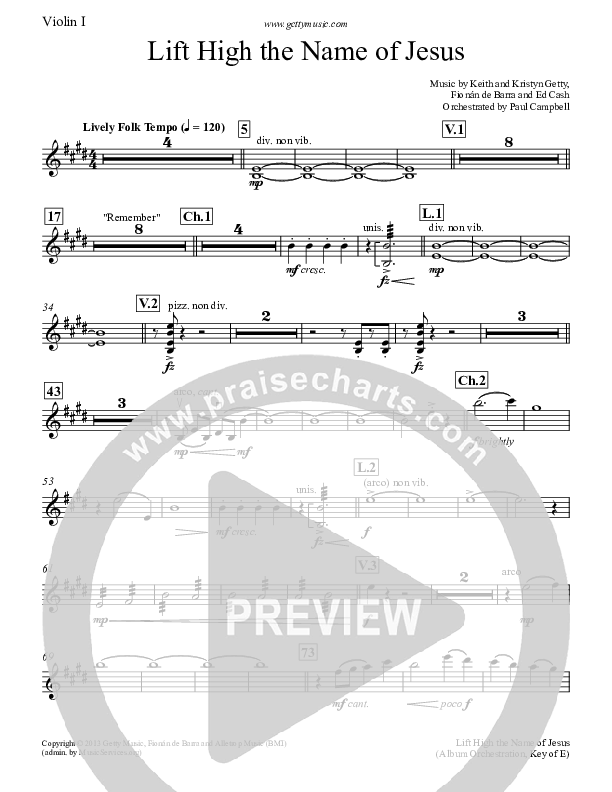 Lift High The Name Of Jesus Violin 1 (Keith & Kristyn Getty)