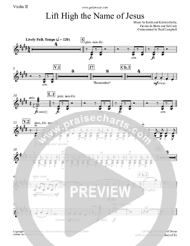 Lift High The Name Of Jesus Violin 2 (Keith & Kristyn Getty)