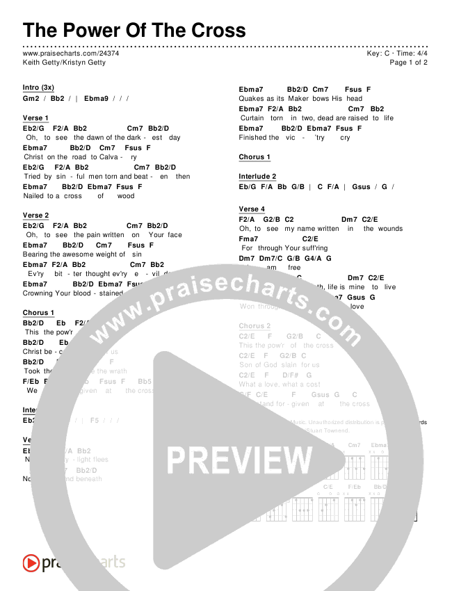 The Power Of The Cross Chords (Keith & Kristyn Getty) PraiseCharts