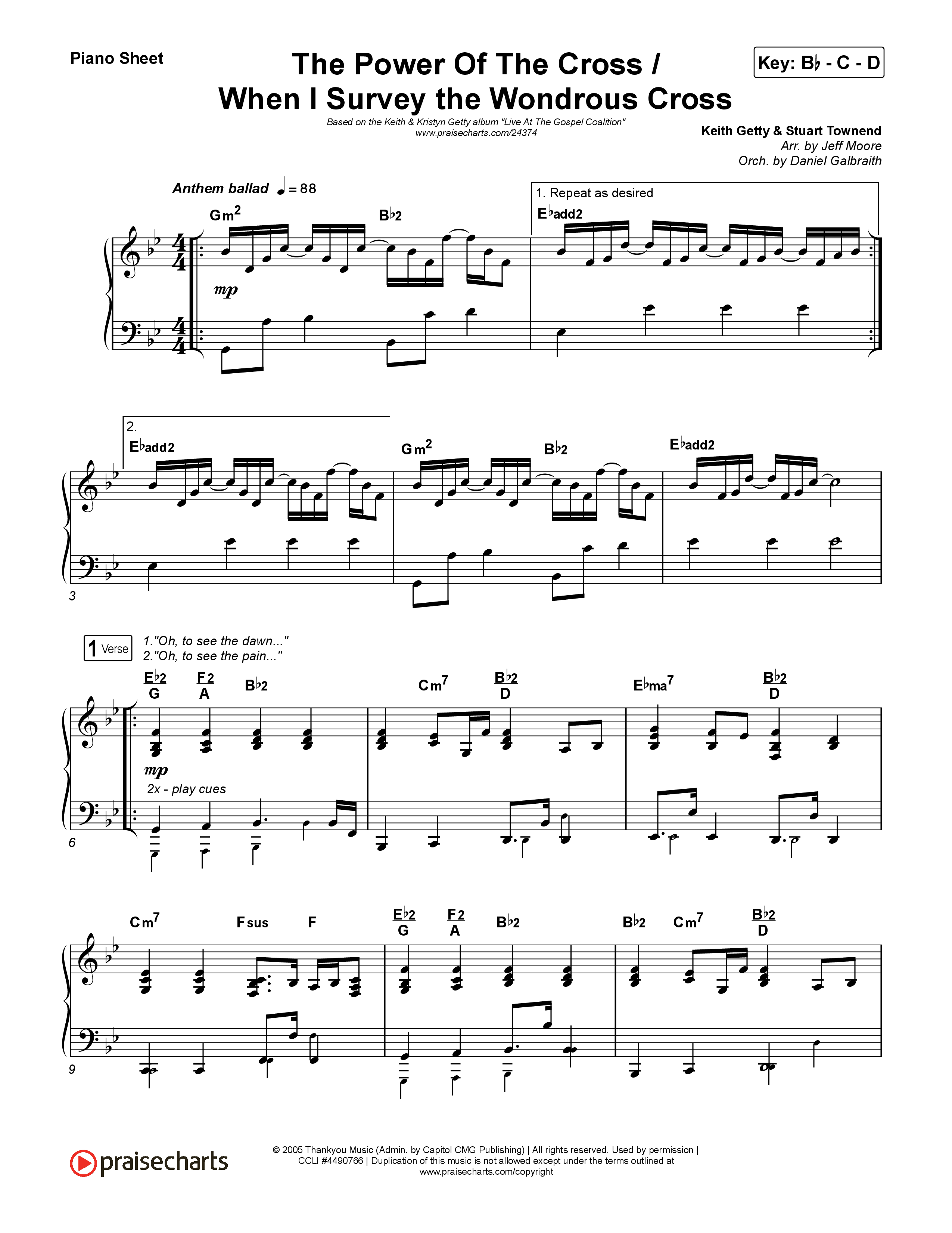The Power Of The Cross/When I Survey The Wondrous Cross Piano Sheet (Keith & Kristyn Getty)