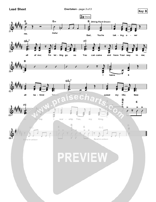 Overtaken Lead Sheet (Gateway Worship)