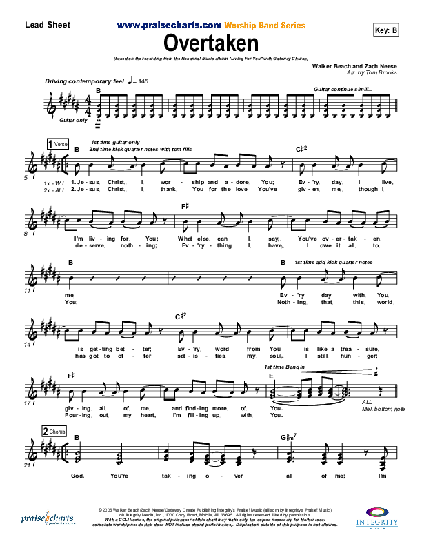 Overtaken Lead Sheet (SAT) (Gateway Worship)