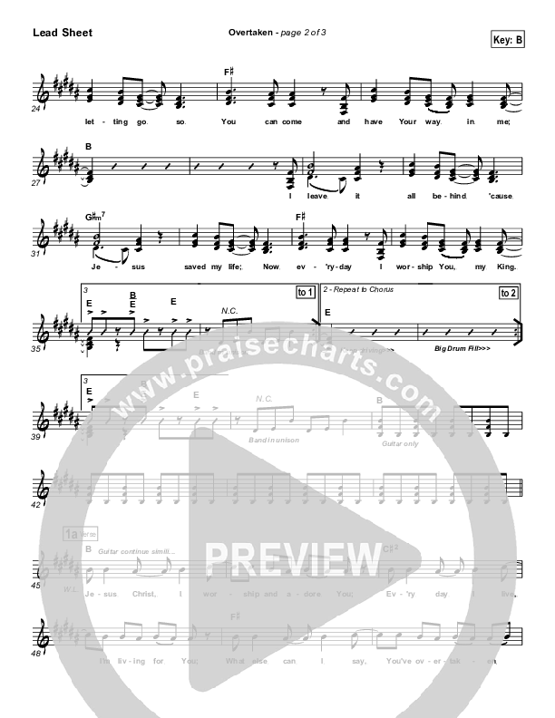 Overtaken Lead Sheet (SAT) (Gateway Worship)