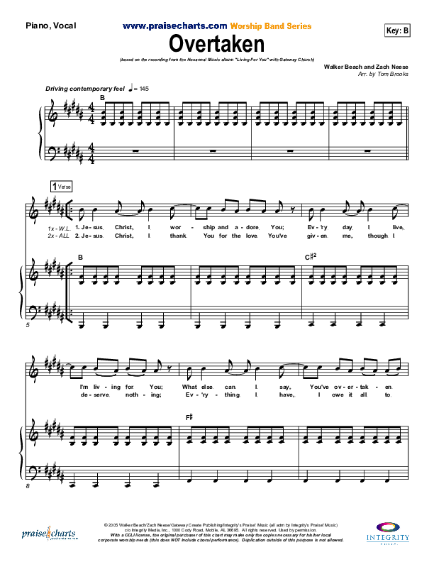 Overtaken Sheet Music PDF (Gateway Worship) PraiseCharts
