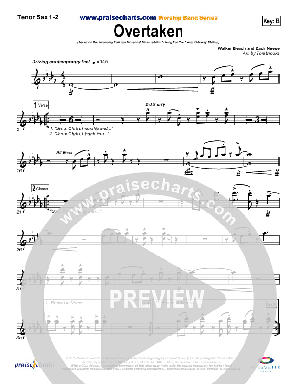 Overtaken Tenor Sax 1/2 (Gateway Worship)