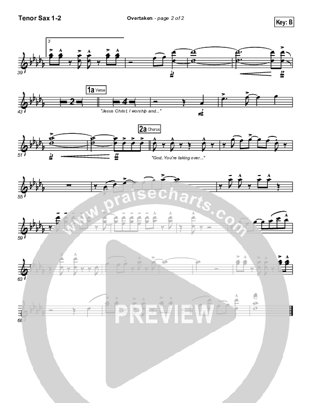 Overtaken Tenor Sax Sheet Music PDF (Gateway Worship) PraiseCharts