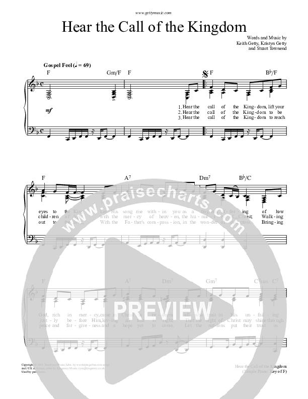 Hear The Call Of The Kingdom Piano/Vocal (Keith & Kristyn Getty)