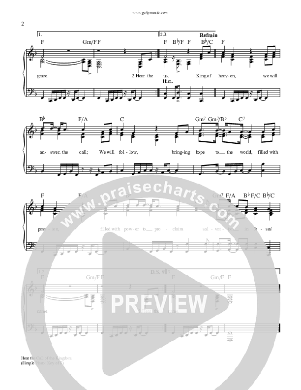 Hear The Call Of The Kingdom Piano/Vocal (Keith & Kristyn Getty)