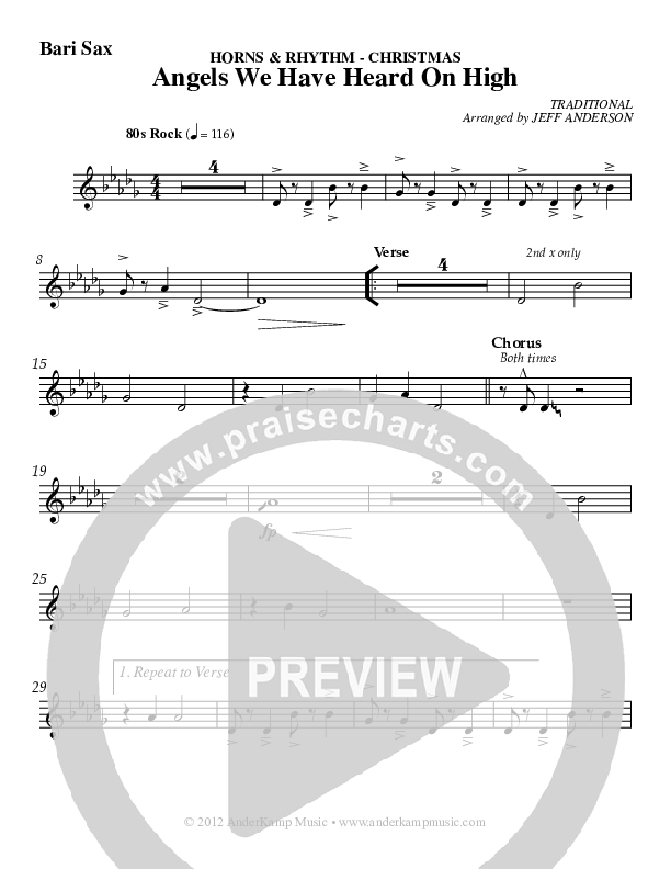 Angels We Have Heard On High Bari Sax (AnderKamp Music)