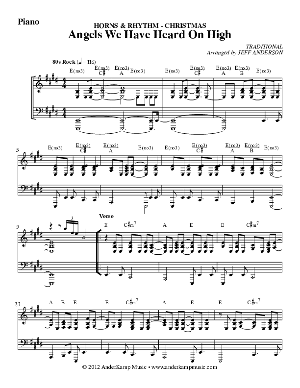 Angels We Have Heard On High Piano Sheet (AnderKamp Music)