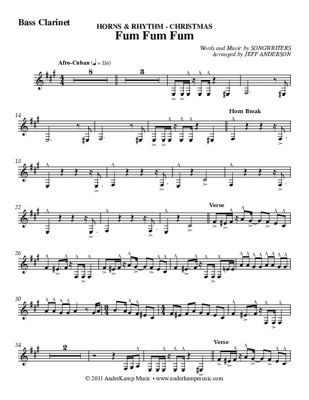 Fum Fum Fum (Instrumental) Bass Clarinet (AnderKamp Music)