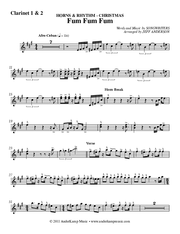 Fum Fum Fum (Instrumental) Clarinet 1/2 (AnderKamp Music)