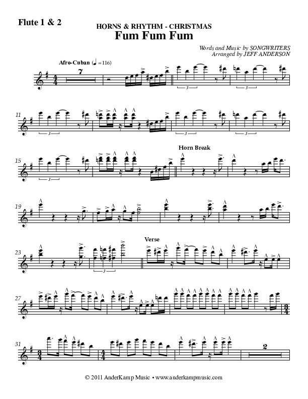 Fum Fum Fum (Instrumental) Flute 1/2 (AnderKamp Music)