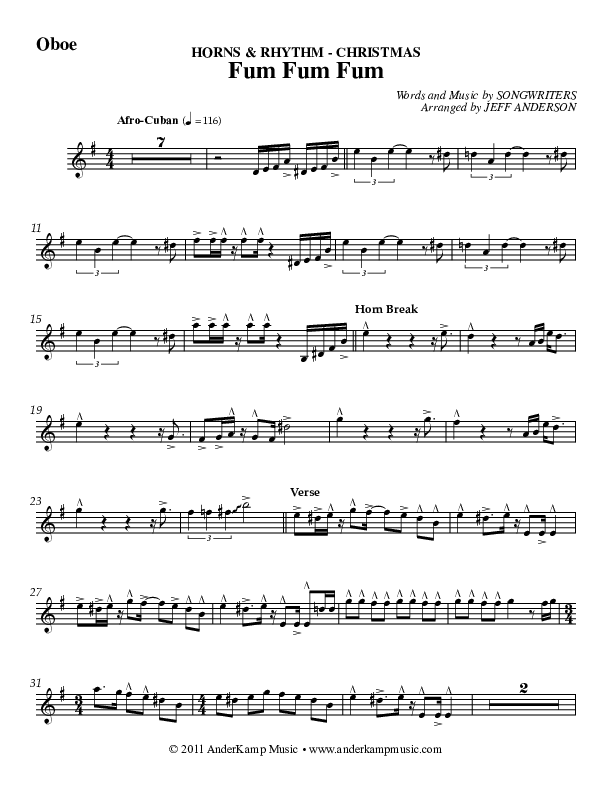 Fum Fum Fum (Instrumental) Oboe (AnderKamp Music)